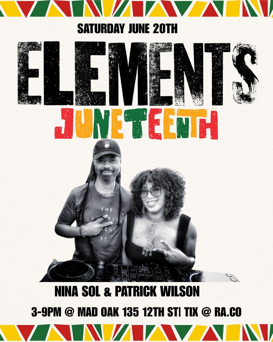 ELEMENTS JUNETEENTH DAY PARTY with nina sol & Patrick Wilson