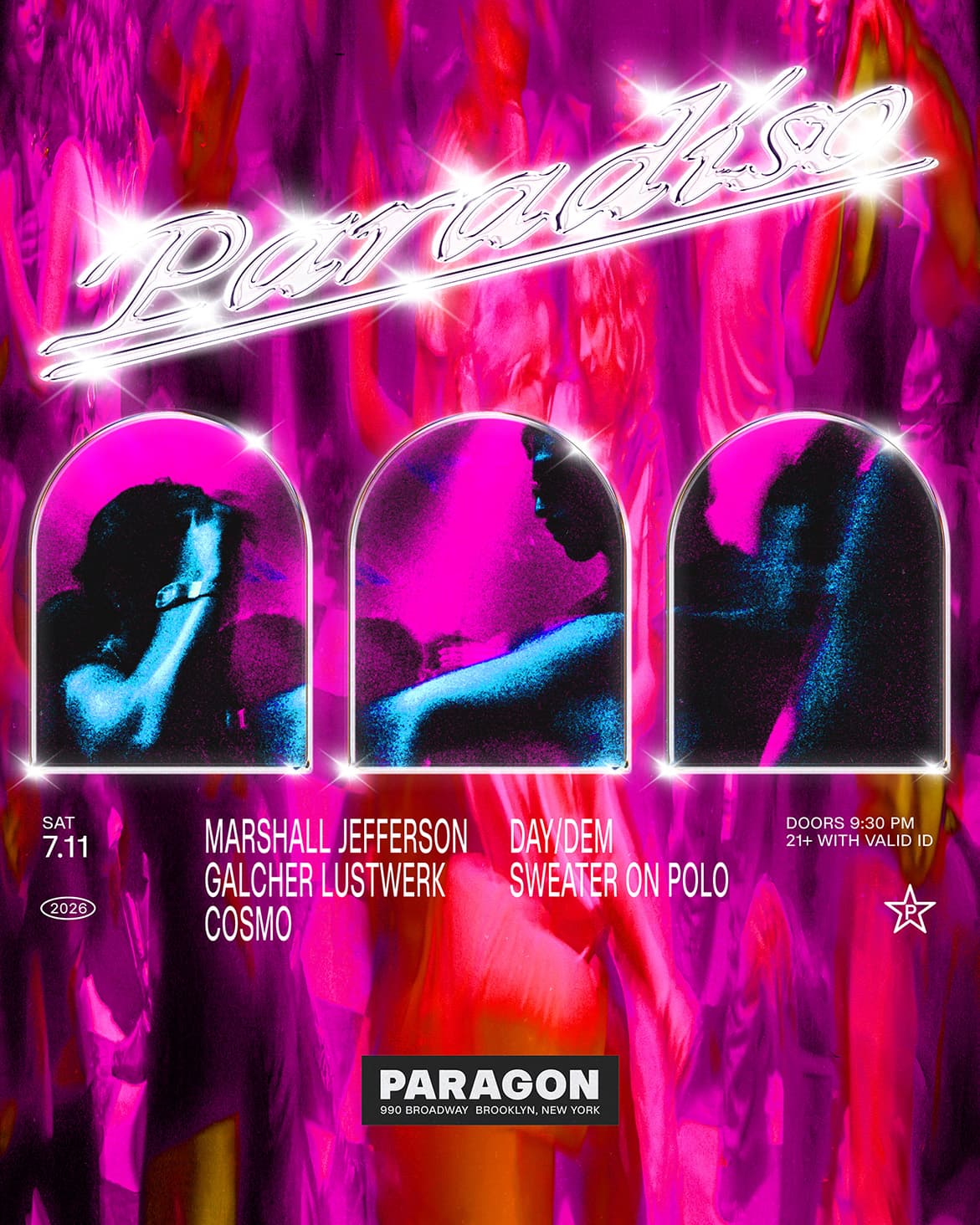Paradiso: Marshall Jefferson, Galcher Lustwerk, Cosmo + DAY/DEM, Sweater On Polo